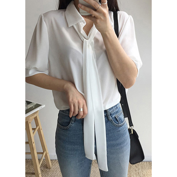 Áo Blouse Tay Phồng Thắt Nơ Xinh Xắn Freesize