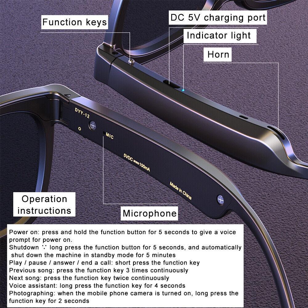 Kính Mát Thông Minh Dyy-12 Kết Nối Bluetooth 5.0 Hỗ Trợ Nghe Gọi Chụp Ảnh