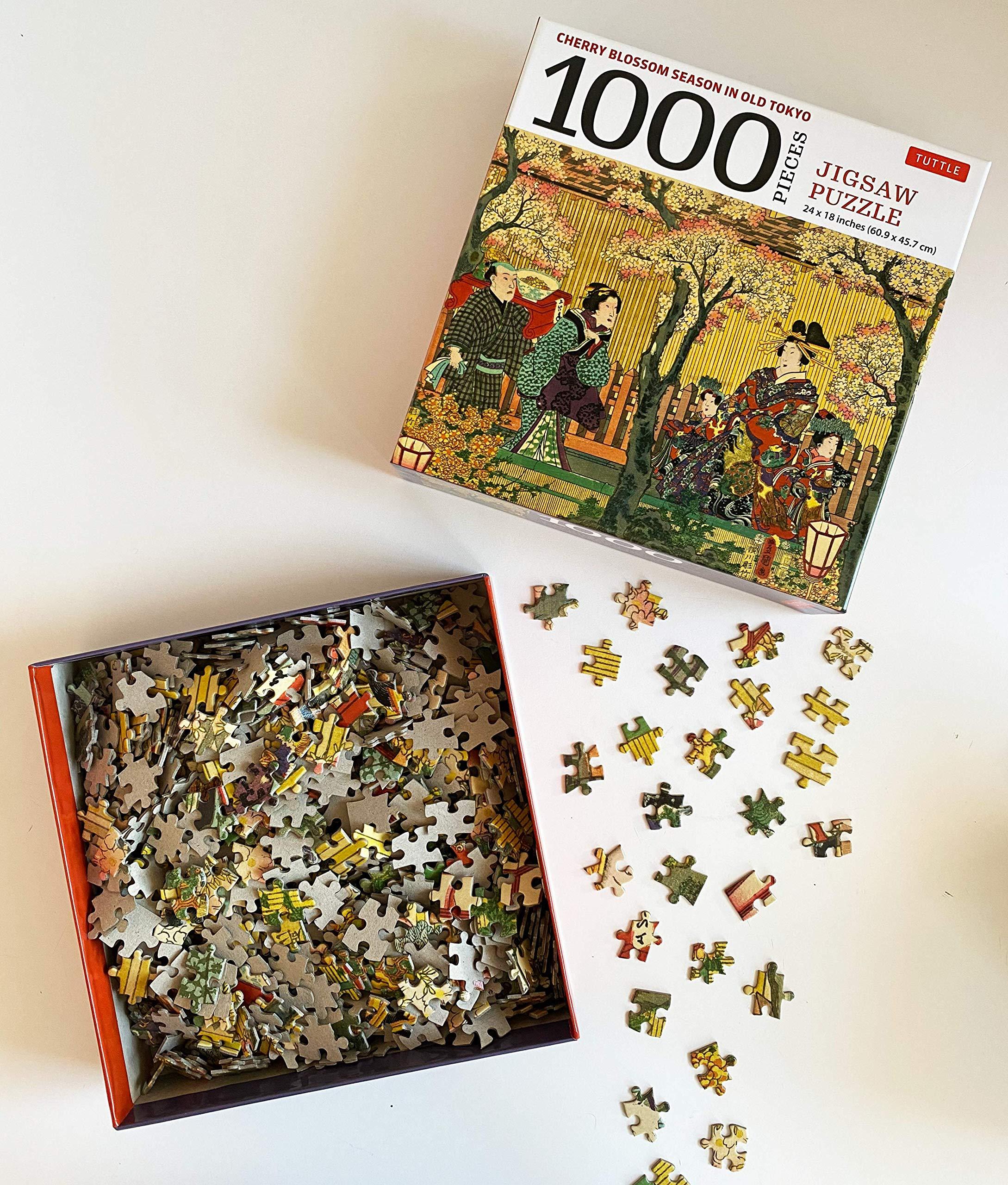 Cherry Blossom Season In Old Tokyo- 1000 Piece Jigsaw Puzzle: Woodblock Print By Utagawa Kunisada
