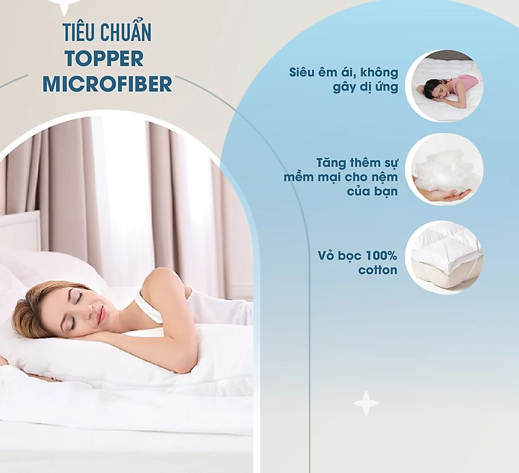 Topper khách sạn 5 sao – Nệm Topper bông Microfiber cao cấp – Tấm làm mềm nệm  - Topper lông vũ nhân tạo