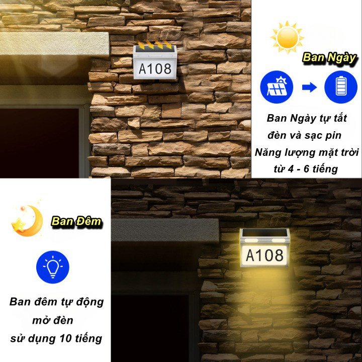 Bảng, Biển Số Nhà LED mặt Trời Plate Lamp 3Tone Màu - Home and Garden