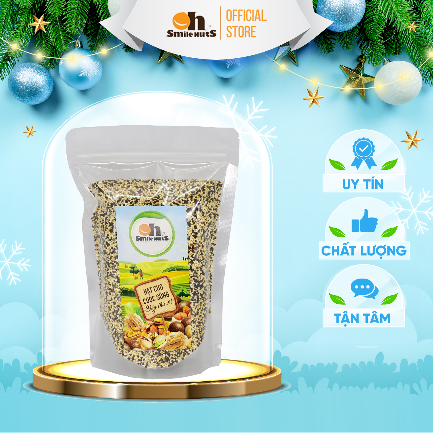 Hạt Quinoa (Diêm mạch) mix 3 màu SMILENUTS túi 500g - Nhập khẩu từ Peru gồm quinoa trắng, quinoa đỏ, quinoa đen