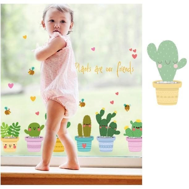Decal trang trí Nhiều Chậu Xương Rồng Hoạt Hình đáng yêu