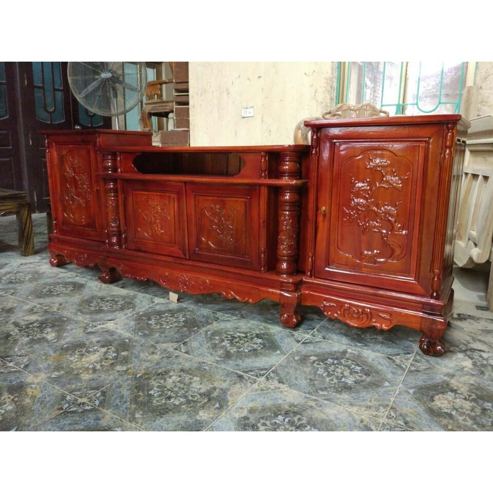Kệ Tivi gỗ tràm kệ cột nho - phun PU giả mun , giả hương