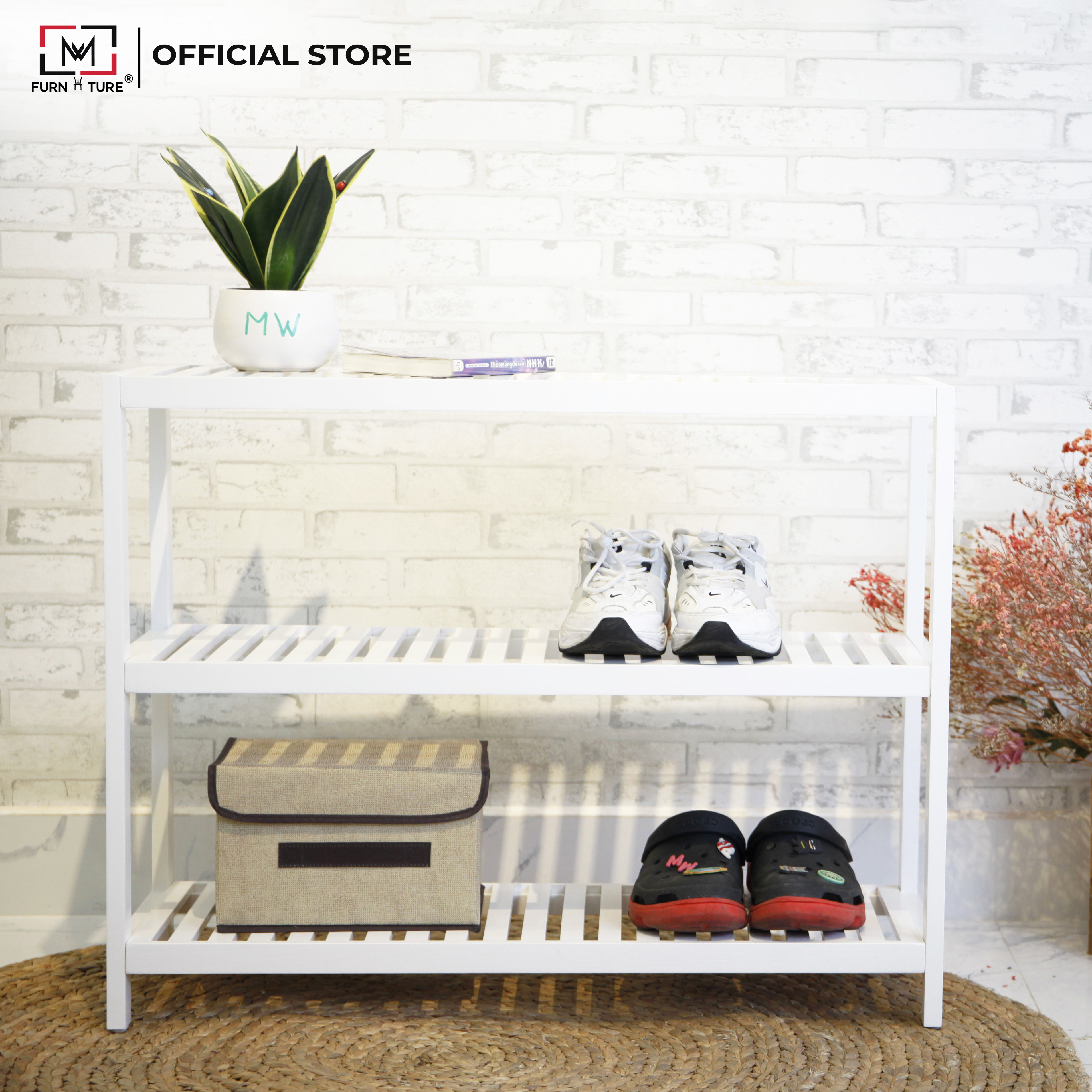 KỆ GIÀY GỖ/ KỆ TRANG TRÍ LẮP RÁP HÀN QUỐC ĐA NĂNG 3 TẦNG - BENCH 3F 800 WHITE