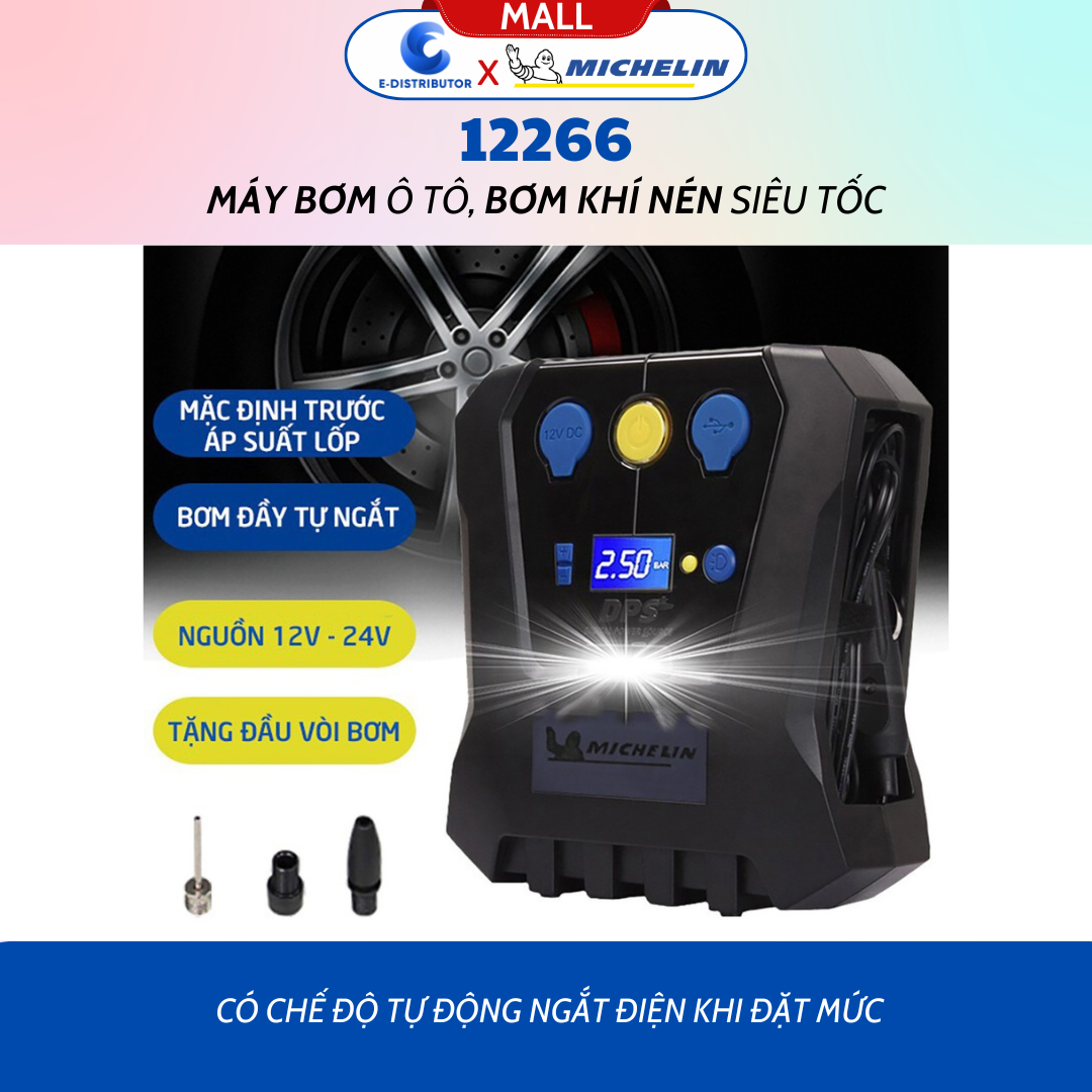 Máy Bơm Ô Tô, Xe Hơi Đa Năng Michelin 12266 (150w) - Hàng Chính Hãng - Bảo Hành 6 Tháng