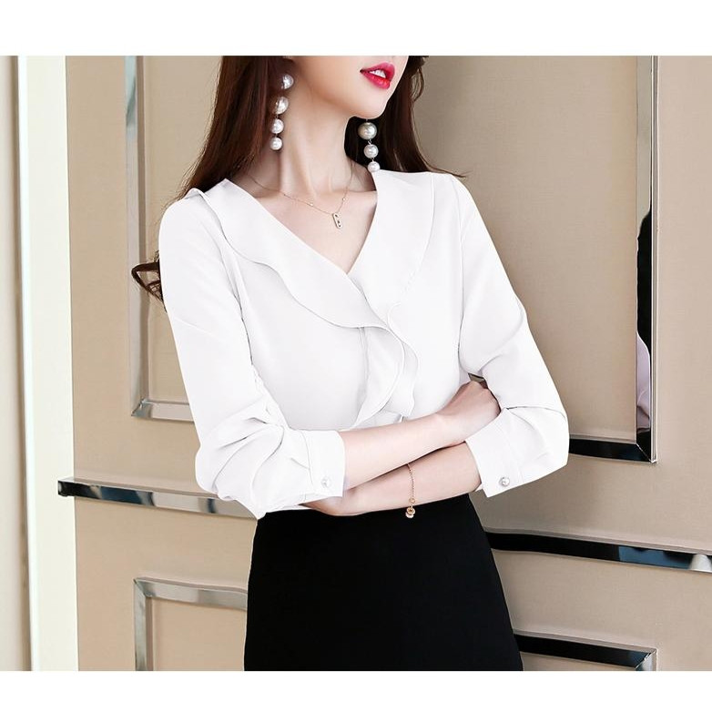 Áo sơ mi cổ phối bèo duyên dáng