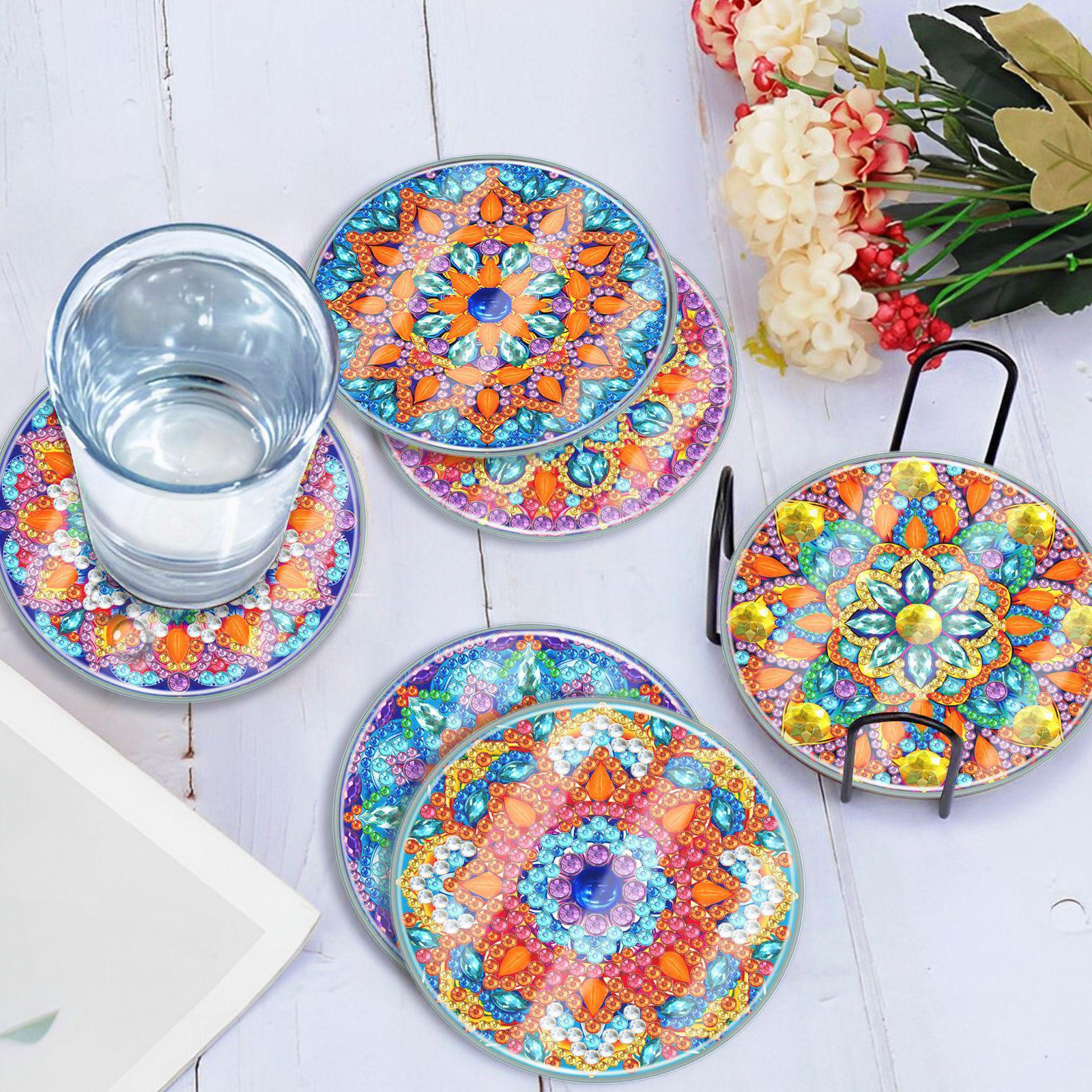6Pcs Mandala DIY Painting Coasters Drinks Coaster, Creative DIY Art Crafts Handmade Art Coasters for Adults Dining Table Desktop