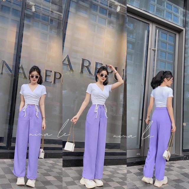 Quần culottes cúc trước 1 khuy màu tím hoa cà cá tính