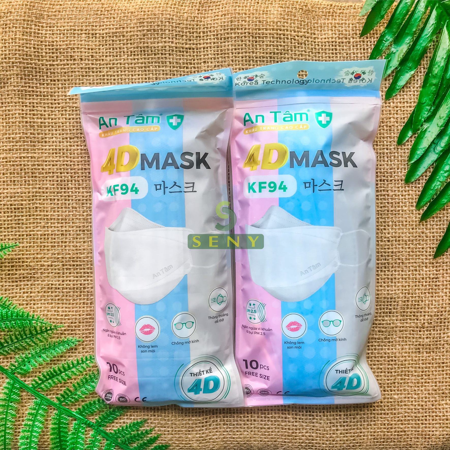 Khẩu trang kf94 hàn quốc 4 lớp kháng khuẩn 4d mask không sù lông 10 cái An Tâm