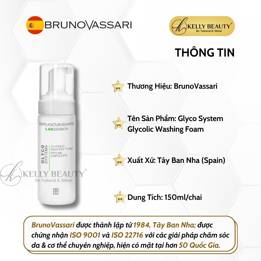 Bọt Rửa Mặt Sáng Da Glyco System - Glycolic Washing Foam - Bruno Vassari | Kelly Beauty