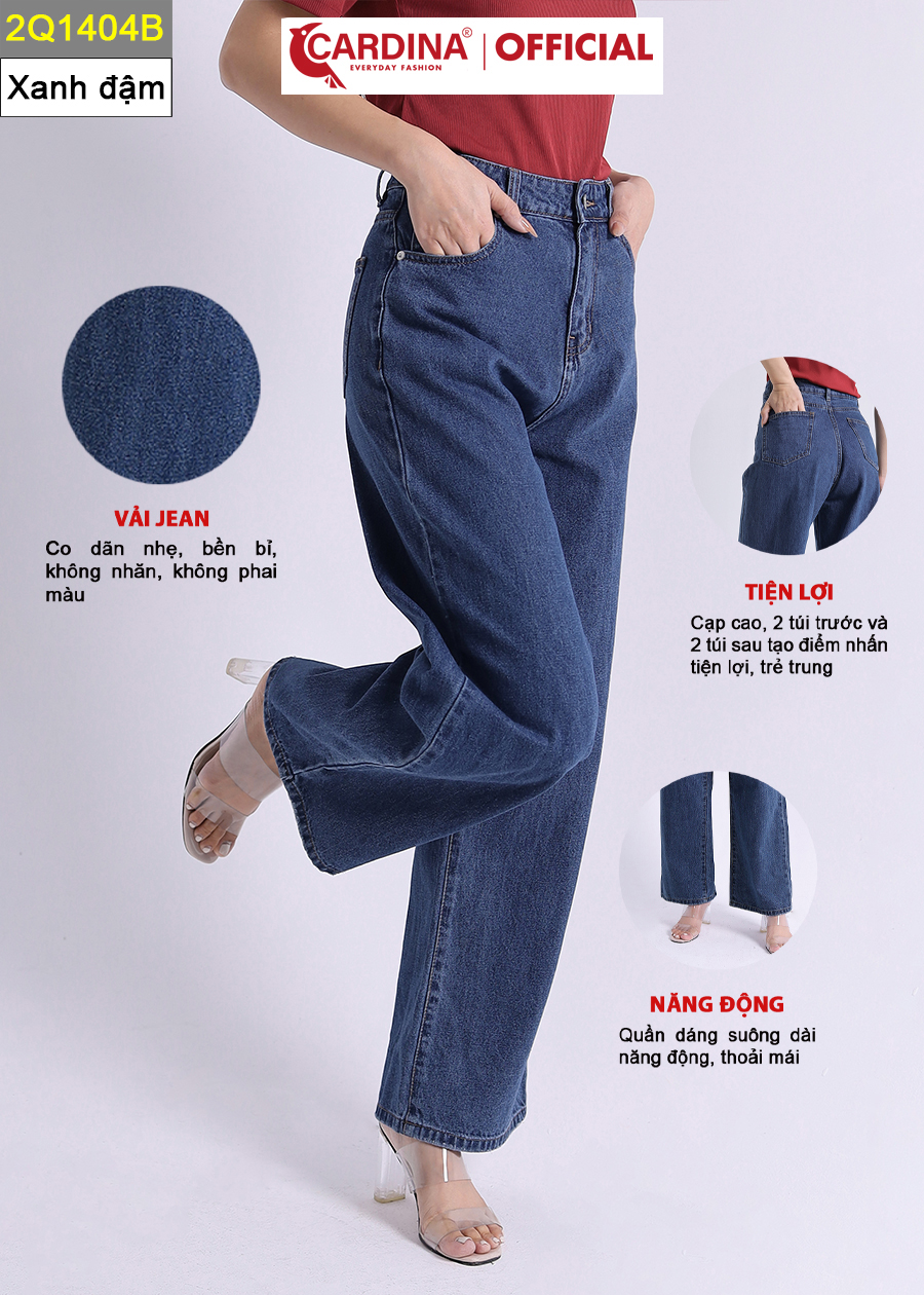 Quần Jeans Nữ CARDINA Cao Cấp Quần Bò Ống Rộng Cài Khuy Có Khóa Kéo 2Q14