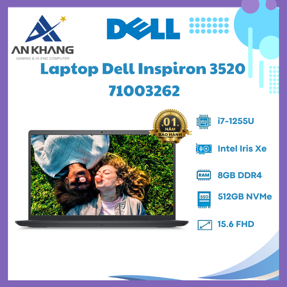 Laptop Dell Inspiron 15 3520 71003262 (Core i7-1255U | 8GB | 512GB | Intel Iris Xe | 15.6 inch FHD | Win 11 | Office | Đen) - Hàng Chính Hãng