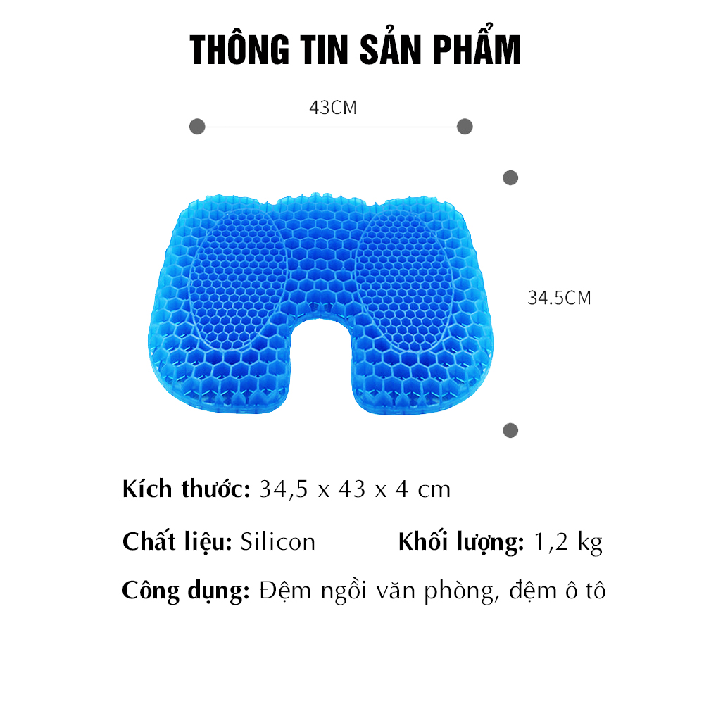 Đệm ngồi 3D Silicon EMA thế hệ 3 cao cấp - Cấu trúc tổ ong thông minh - Chống đau mỏi trĩ, xương cụt, thâm mông, xệ mông cho dân văn phòng, lái xe, sinh viên