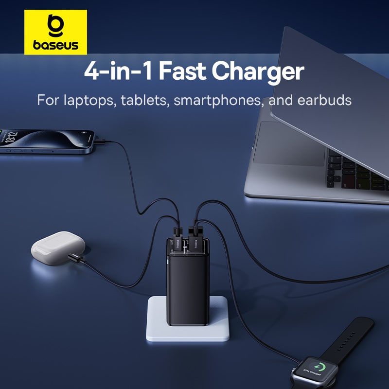 Cốc Sạc Nhanh OS-Baseus GaN6 Pro Fast Charger 2C+2U 100W (Chân tròn, Kèm cáp C to C 100W, 1m) (Hàng chính hãng)