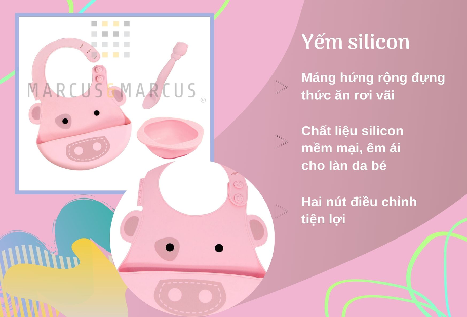 Bộ đồ dùng ăn dặm silicon Baby Marcus & Marcus, cho bé từ 6 tháng