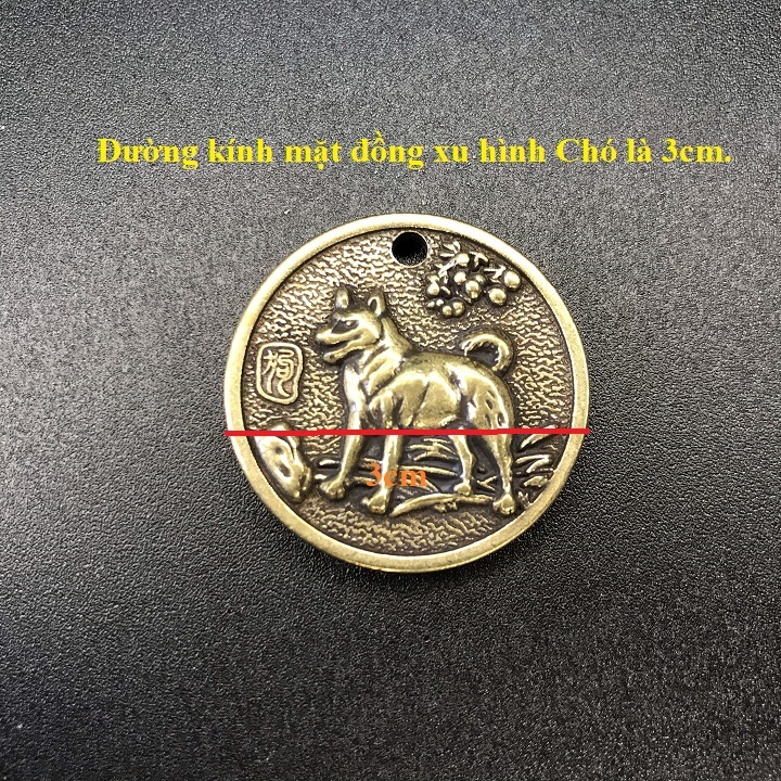 Mặt đồng xu đồng hình con Chó, làm móc đeo chìa khóa, mặt dây chuyền, quà tặng người thân, bạn bè ý nghĩa - SP002440