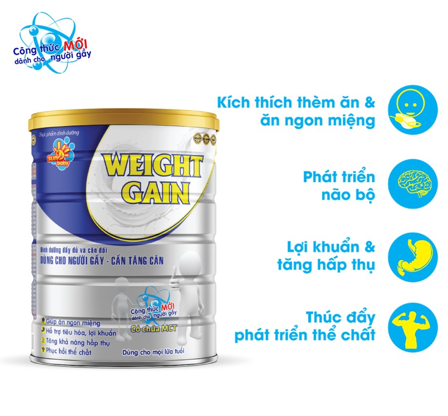 [Tặng cân sức khỏe] Combo 2 lon sữa Weight Gain dinh dưỡng dành cho người gầy 900g Sunbaby