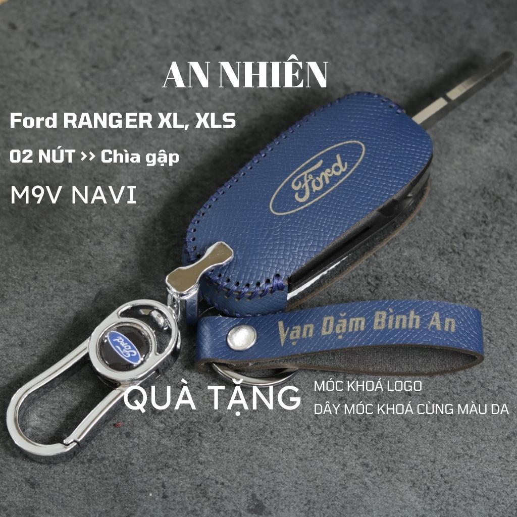 Bao da dành cho móc khoá bọc ốp chìa khóa xe ô tô Ford Ranger XL, XLS, da bò, nhiều màu, khâu thủ công Ford1B