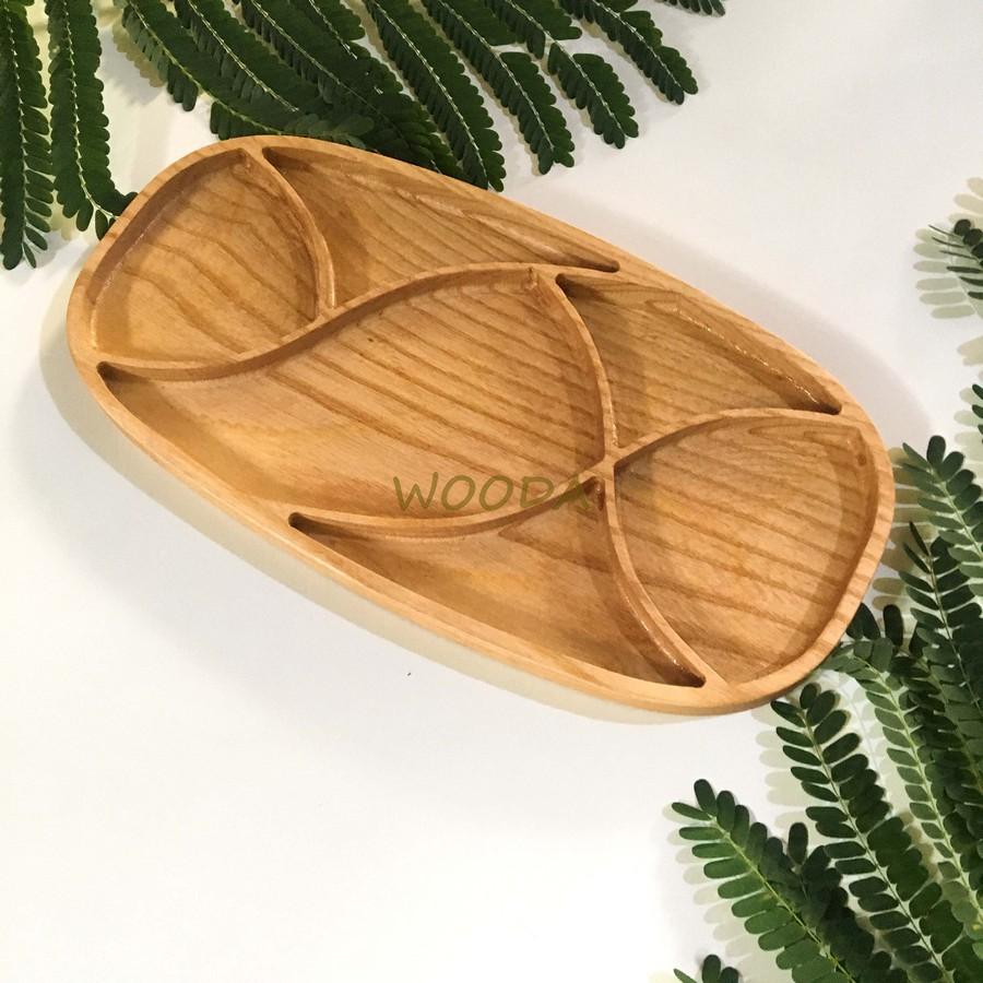 Khay oval nhiều ngăn - Khay gỗ cao cấp đựng thức ăn - Khay trà gỗ tần bì