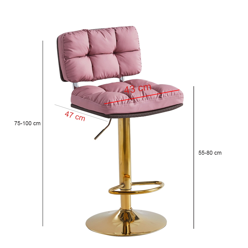 Ghế quầy bar nệm PU màu xanh nhạt CB2296B-P Nội thất Capta.vn Ghế đảo bếp nệm PU màu xanh nhạt chân thép mạ màu vàng nâng hạ độ cao
