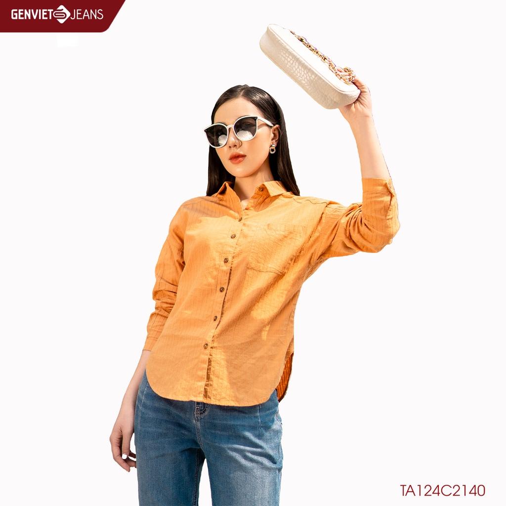 Áo Sơmi Dài Tay Nữ Kẻ Sọc GENVIET TA124C2140