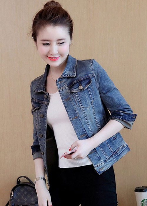 Áo Khoác Jean Nữ Duyên Dáng Thêu Ong