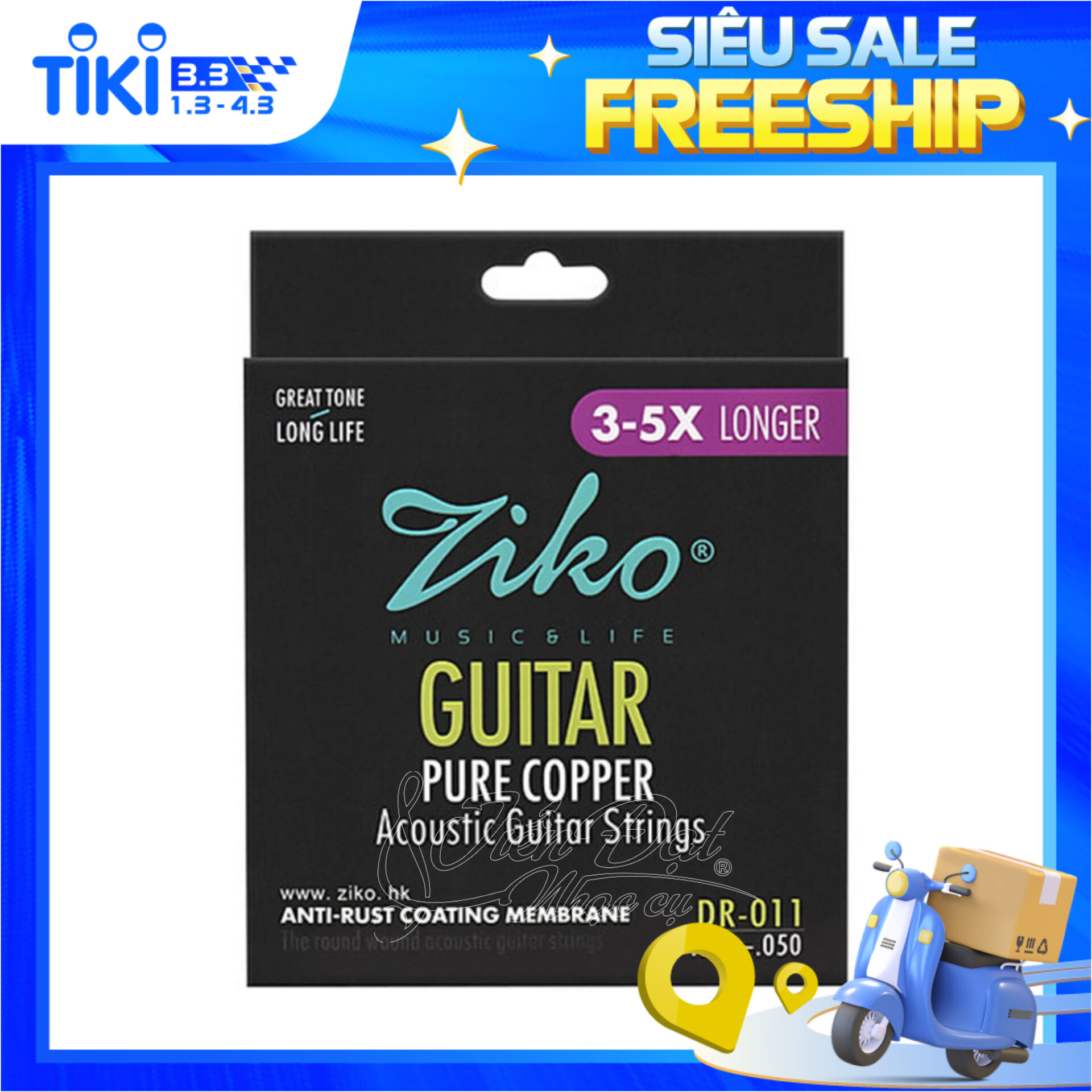 Bộ 6 Dây Đàn Acoustic Guitar ZIKO DR-011 Đồng Nguyên Chất, Phủ Lớp Chống Gỉ, Độ Bền Cao - Hàng Chính Hãng