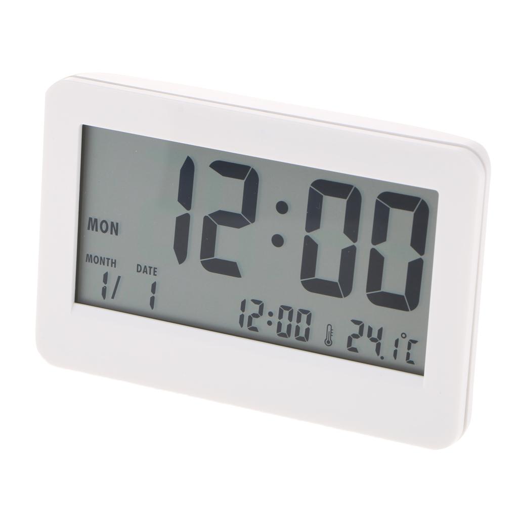 12/24 Mode Digital LCD Calender Desk Clock Temperature Office School White