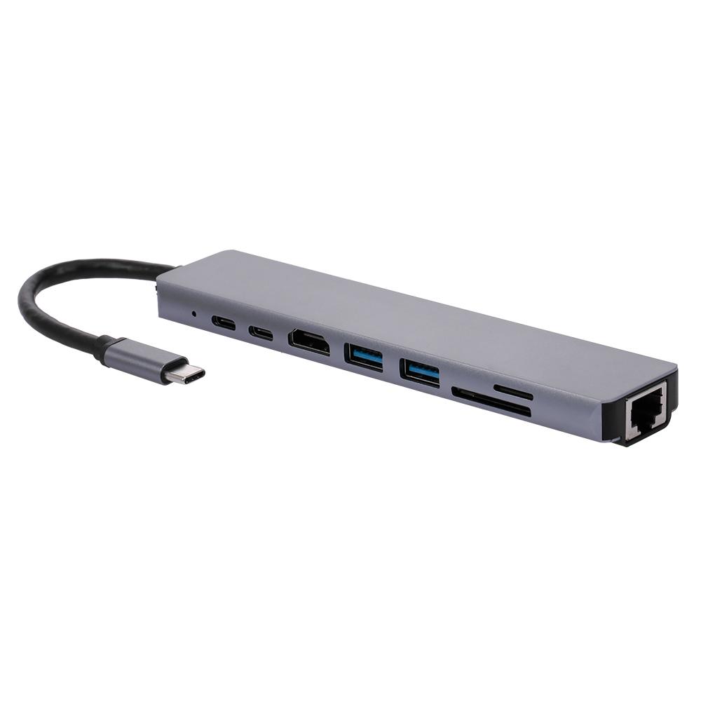 Bộ chuyển đổi đế cắm cho máy tính xách tay đa chức năng 8IN1 USB-C Type-C sang PD + USB * 2 + HDTV + Type-C + SD + TF + RJ45 87W Adapter