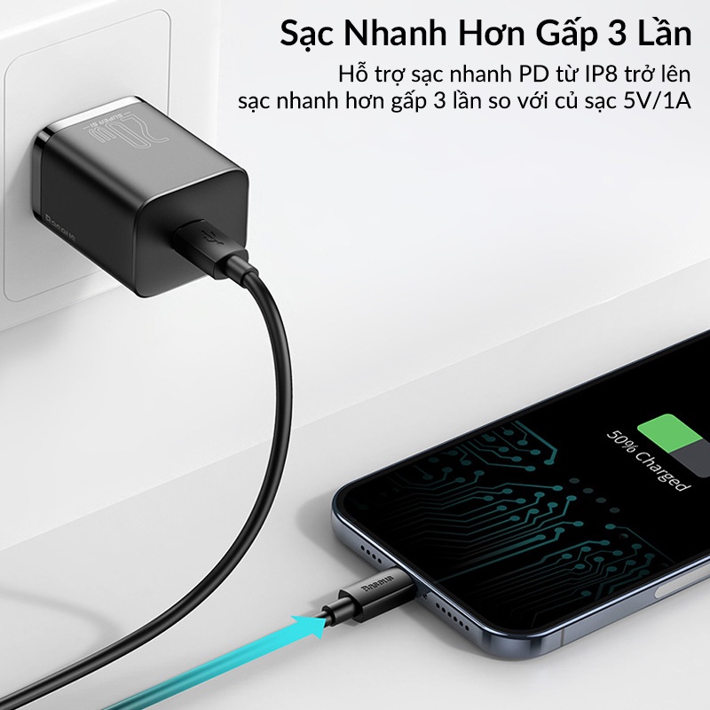 Adapter Cóc củ sạc type c sạc nhanh 20W chuẩn PD 3.0 Type-C hiệu Baseus Super Si trang bị chip sạc thông minh cho iPhone 12 / iPad Pro 2020 / Samsung / Oppo / Huawei / Vivo (phiên bản đầu cắm US-UK) - Hàng nhập khẩu