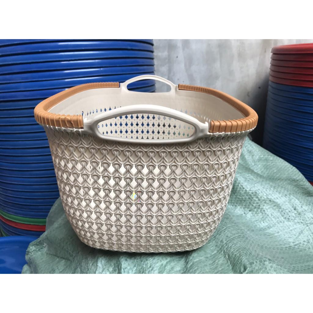Combo 3 chiếc Rổ nhựa giả đan mây đựng đồ có quai cầm | Giỏ nhựa đan Hàn Quốc nhựa VN MS 3378