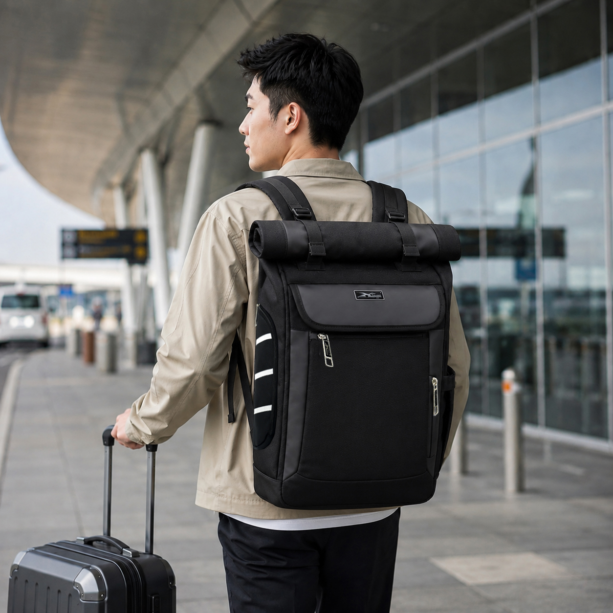 Balo Du Lịch Cỡ Lớn Xbags Dark Bear XB 1202 - Balo Nắp Cuộn Có Tính Năng Mở Rộng, Chống Nước, Nhiều Ngăn Tiện Lợi, Thiết Kế Sang Trọng, Đựng Laptop 17 Inch