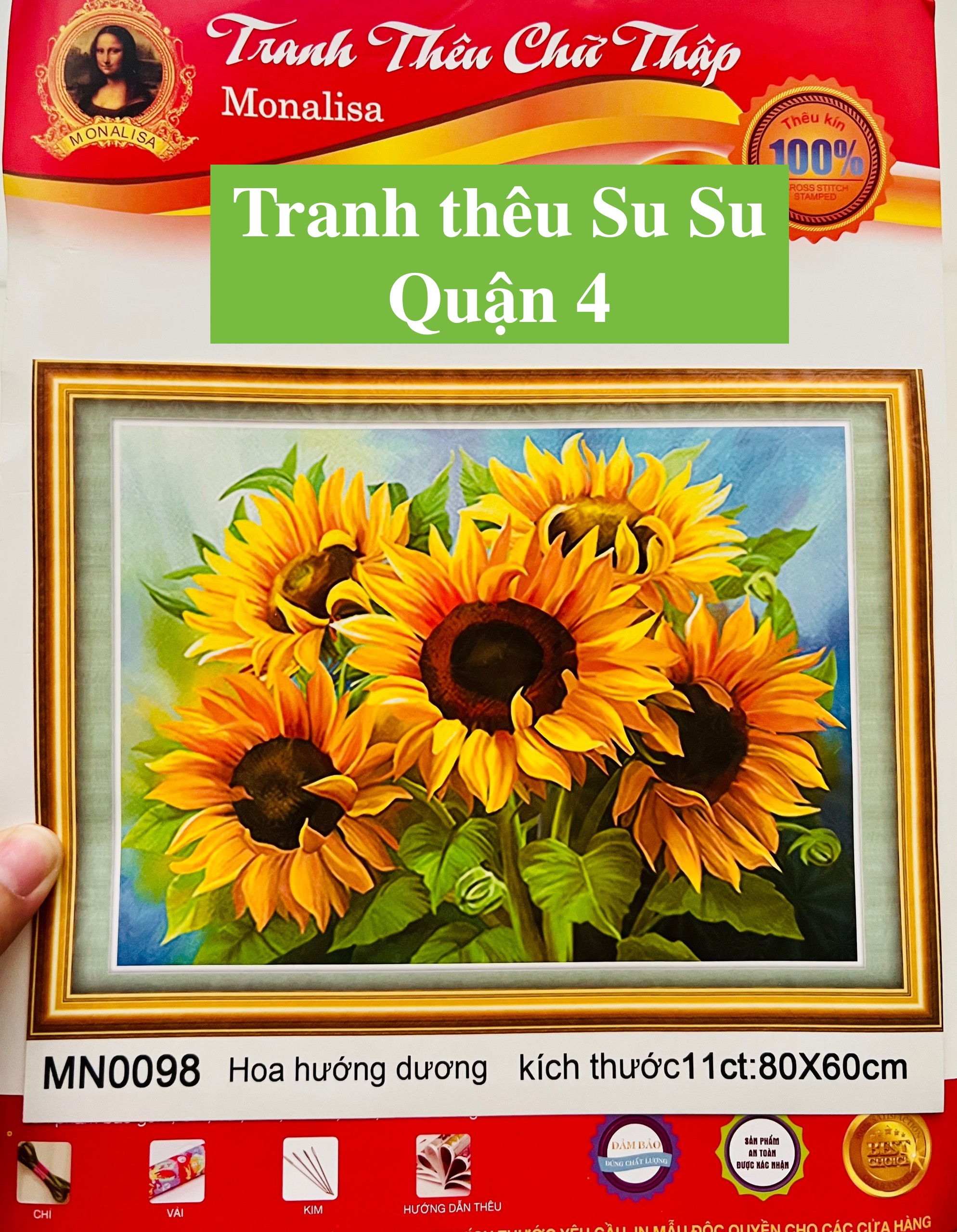 Tranh thêu kín chữ thập Hoa Hướng dương MN0098, kích thước 60 x 80 cm