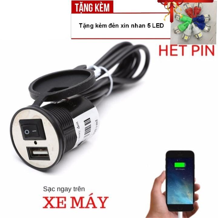 Bộ sạc pin điện thoại gắn trên xe máy, ô tô siêu tiện lợi A222-TK36 - Tặng kèm đèn xi nhan 5 Led