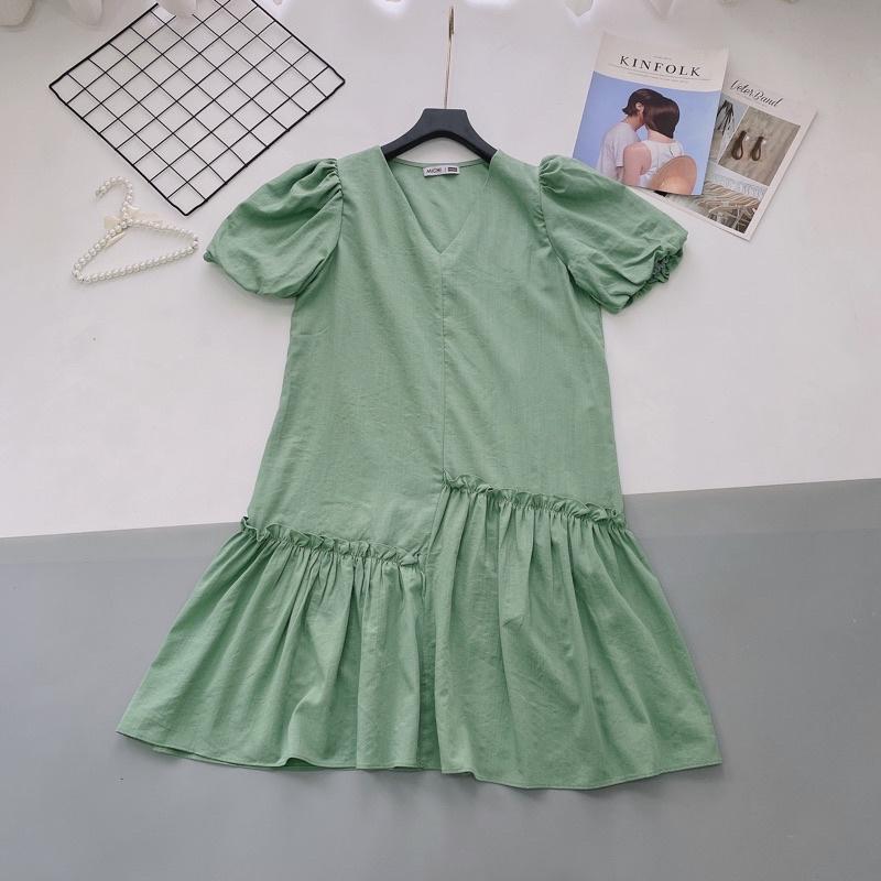 Đầm Suông Đũi V940 MICHI House Váy Xuông Thiết Kế Cổ V Tay Bồng Dáng Ngắn Mặc Bầu Xinh Freesize Bigsize