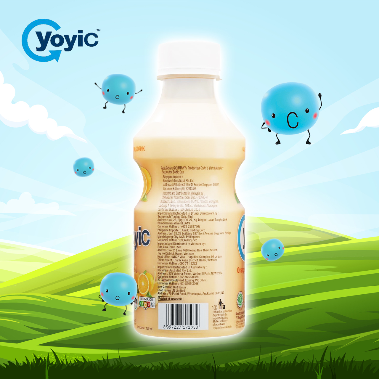 (Lốc 12 chai) Sữa Chua Uống YOYIC Lên Men Tự Nhiên Hỗ Trợ Tiêu Hoá 130ml - Vị Cam