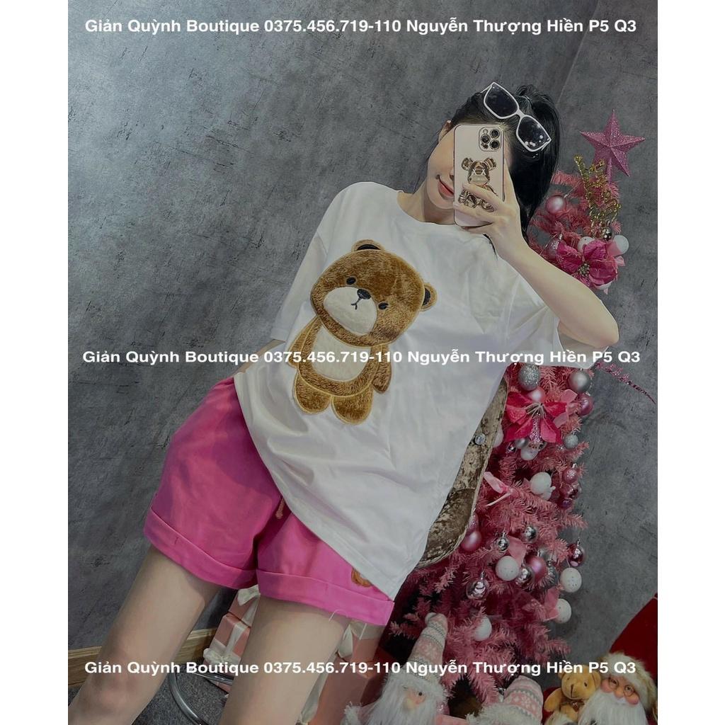 Bộ Cộc Tay Thêu Gấu Kèm Quần Short Ống Rộng
