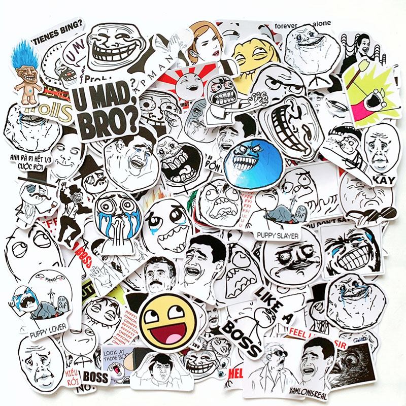 Bộ 20 Sticker Chủ Đề Troll Face Meme Hình Dán Chống Nước Decal Chất Lượng Cao Trang Trí Va Li Du Lịch, Xe Đạp, Xe Máy, Laptop, Nón Bảo Hiểm, Máy Tính Học Sinh, Tủ Quần Áo, Nắp Lưng Điện Thoại