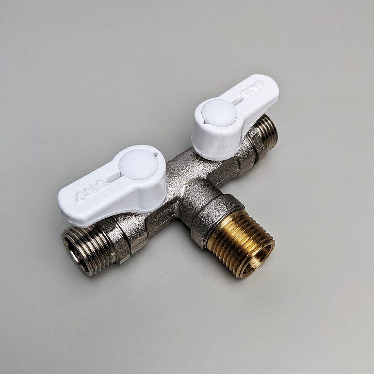 Van nước chia 3 ngã 2 khóa hàng Thái Lan kết nối ren 21mm bằng thau độ bền cao