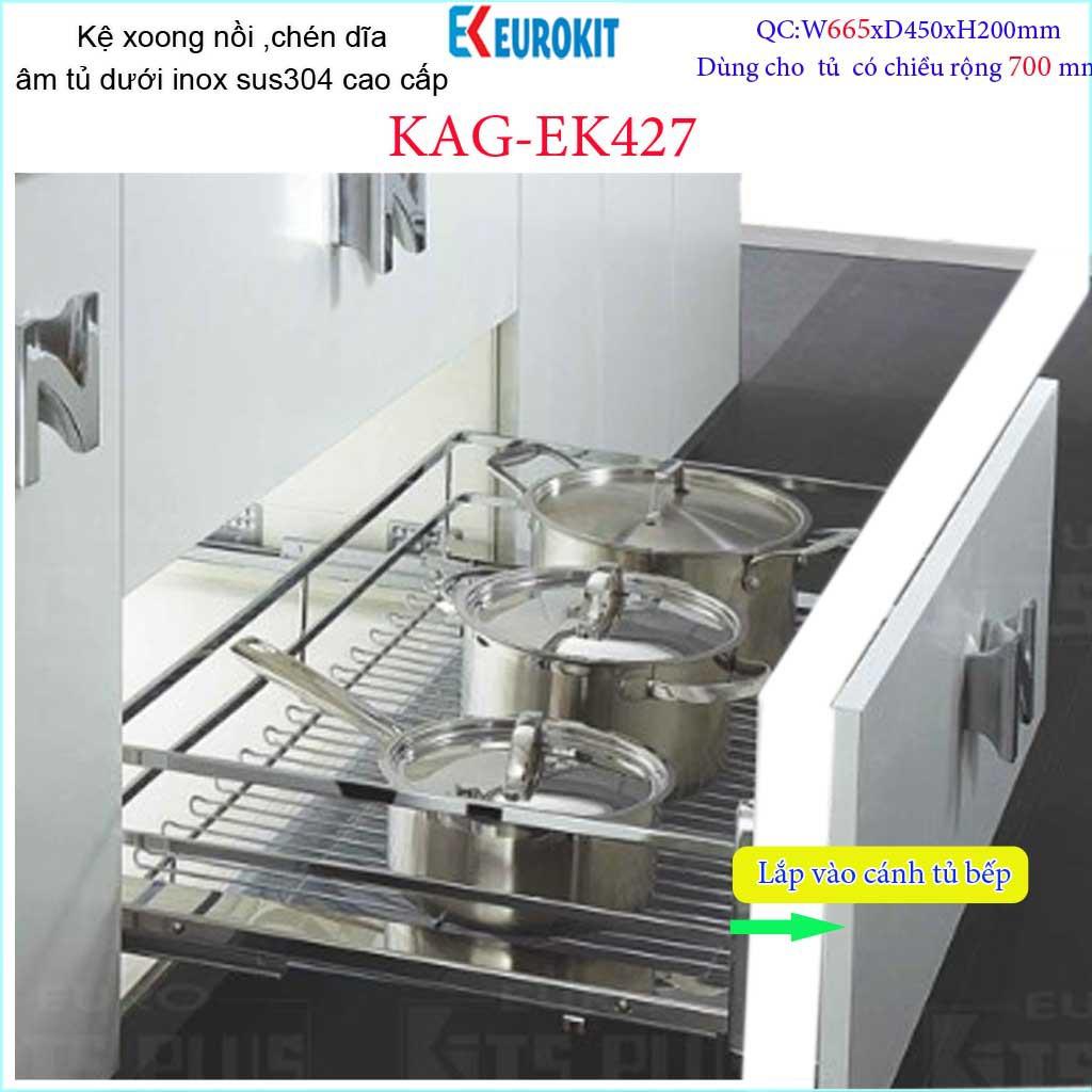Kệ chén bát xoong nồi Euro âm tủ bếp inox 304, Kệ đa năng ray kéo tủ bếp dưới 60cm,-70cm-80cm-90cm, khuyến mãi phí lắp