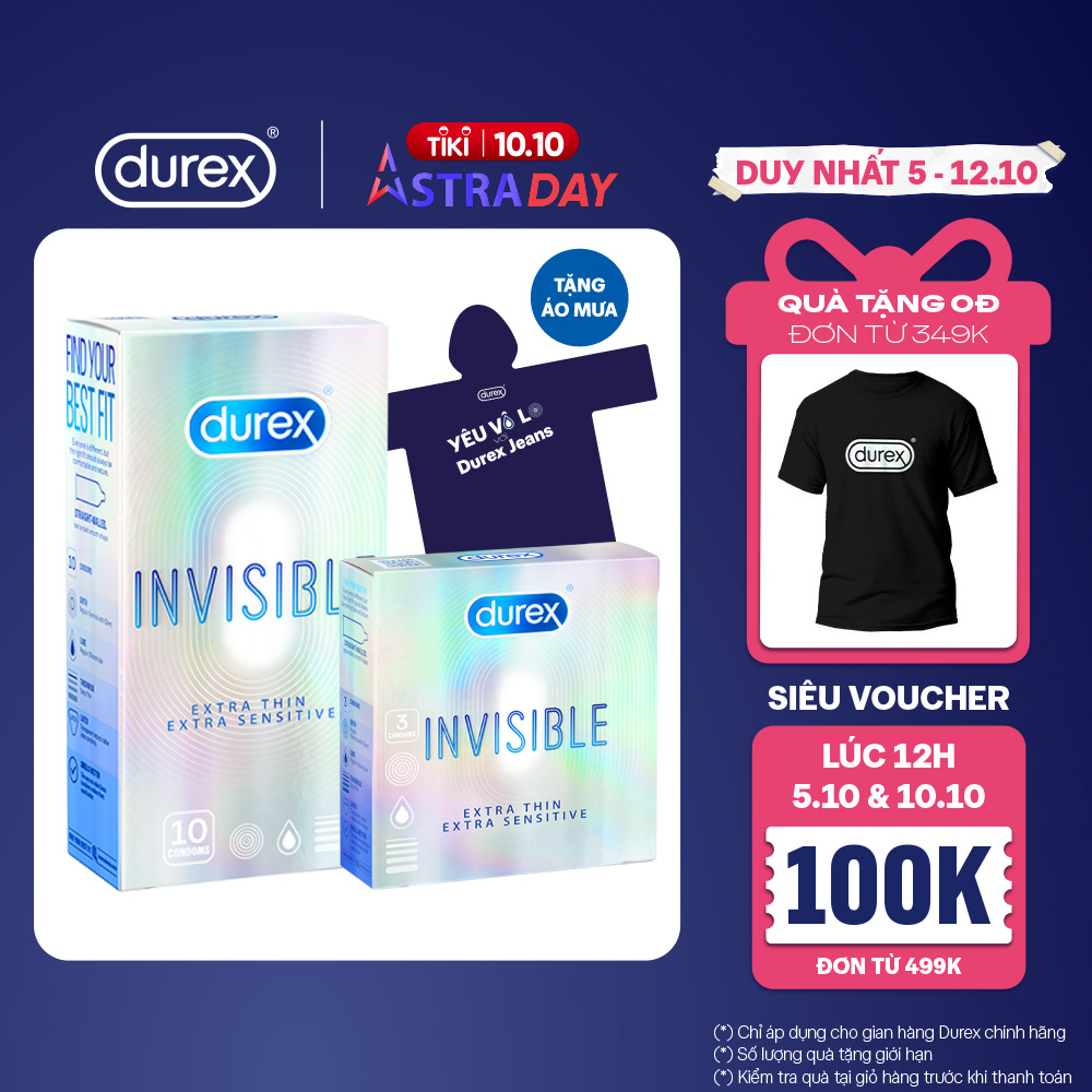 Combo Bao cao su Durex Invisible tặng áo mưa độc quyền Durex