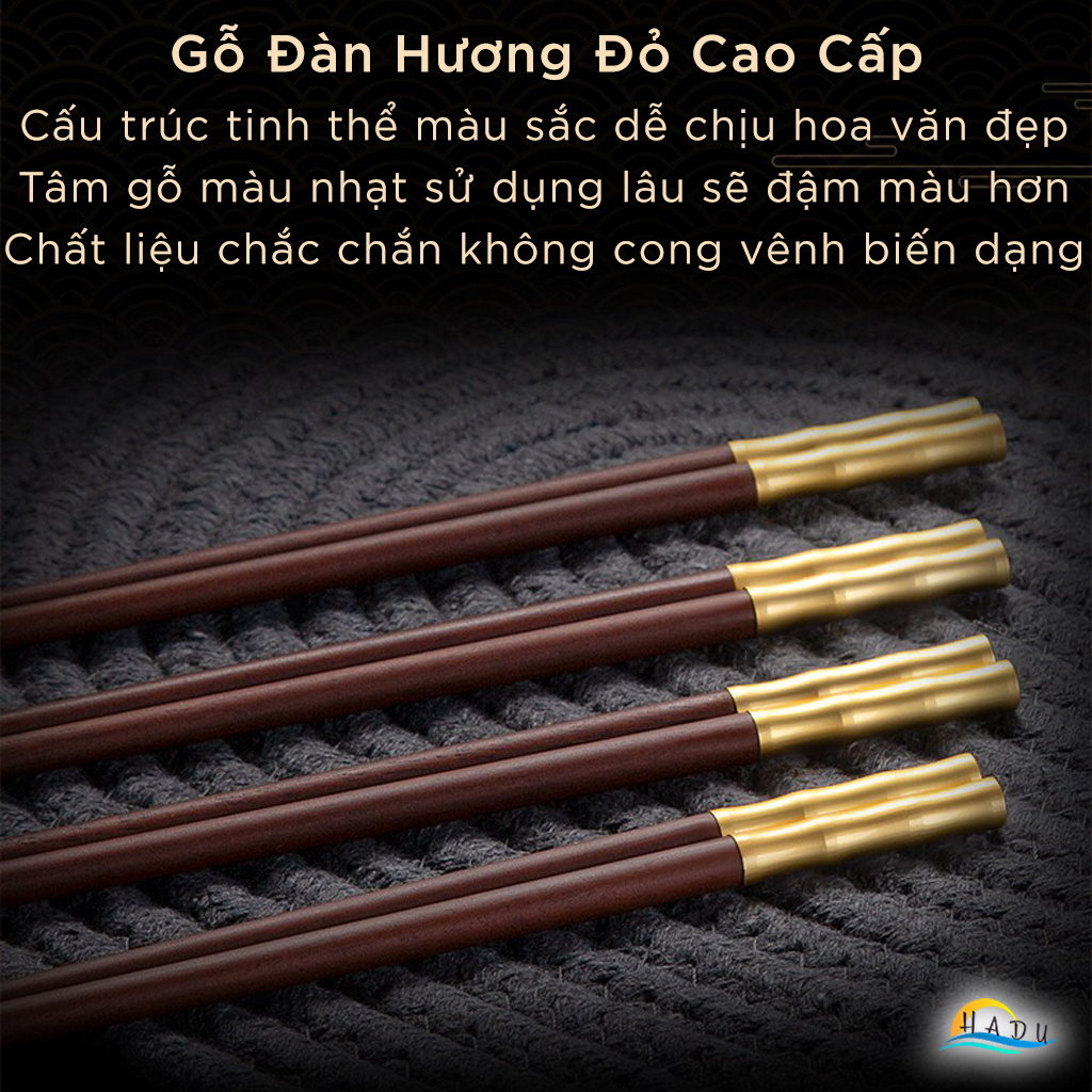 Đũa Ăn Cơm Gỗ Đàn Hương Đỏ Cao Cấp Không Mốc Hình Tre Vàng Kiểu Nhật Bản HADU