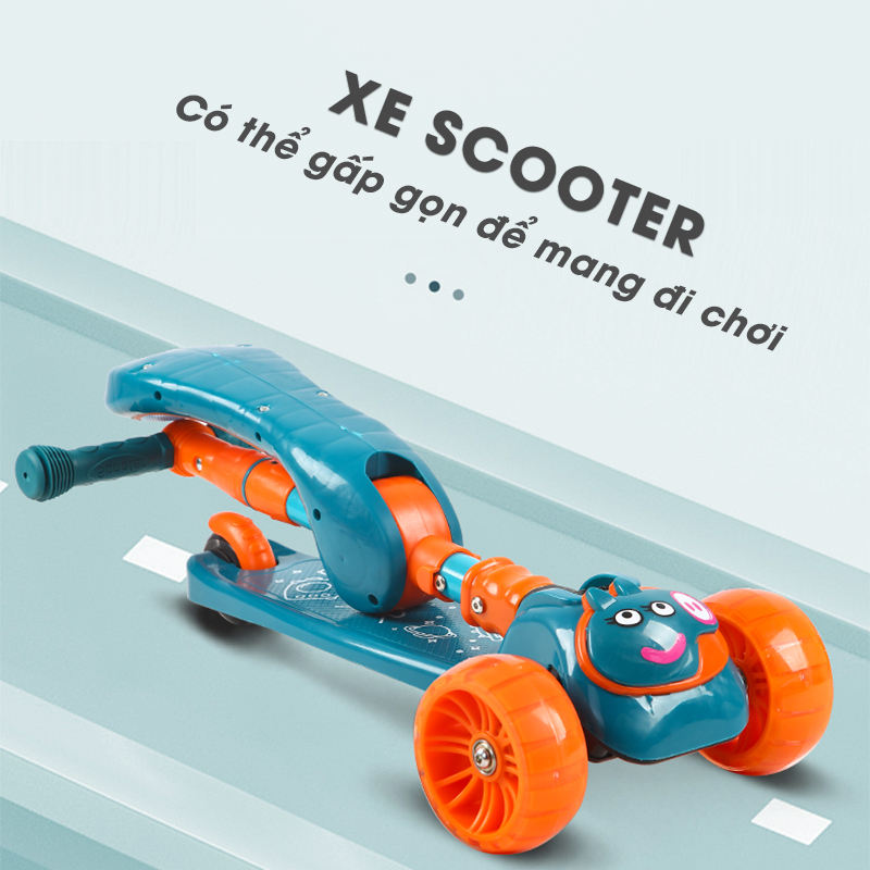 Xe trượt scooter 3 bánh cao cấp dành cho bé, phát nhạc, bánh xe phát sáng vĩnh cửu, rèn luyện vận động, tăng chiều cao cho bé, chịu lực lên tới 90kg