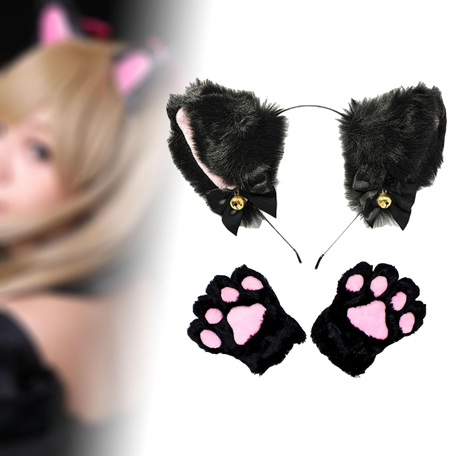 Faux Fur Cat Ears Headband and Claw  for Halloween Fancy Dress Props