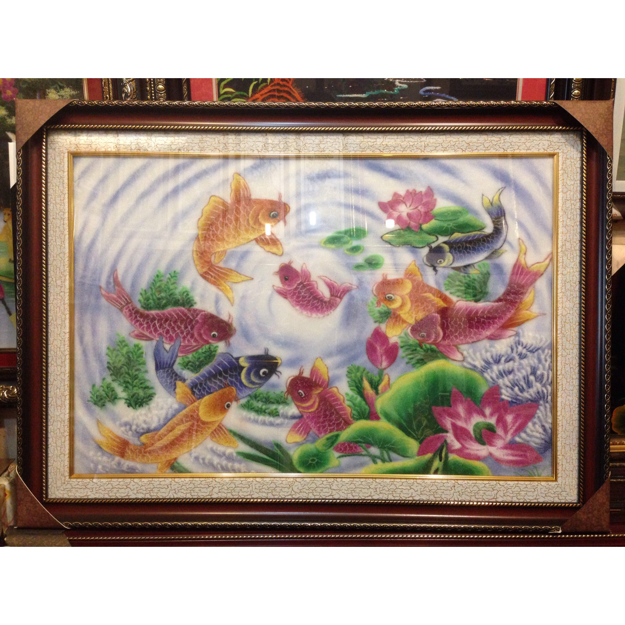 Tranh đá quý , cửu ngư hội tụ -TD079