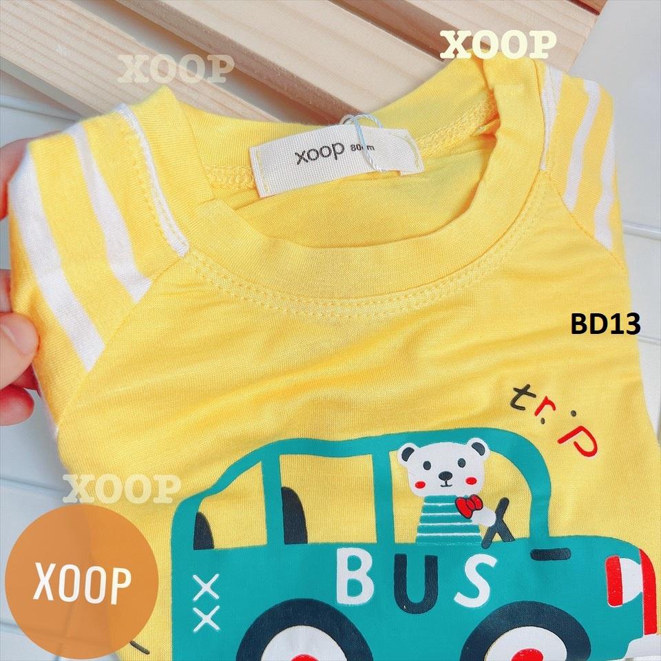 Bộ dài tay chất thun lạnh- Bộ dài tay xoop kẻ cánh tay in họa tiết ô tô - bus cho bé BD13