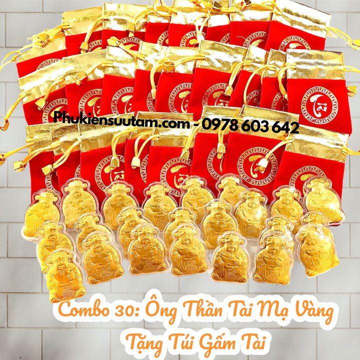 Combo 30 Ông Thần Tài Mạ Vàng Tặng Túi Gấm Tài, kích thước: 5cmx4cm, màu vàng - SP005962