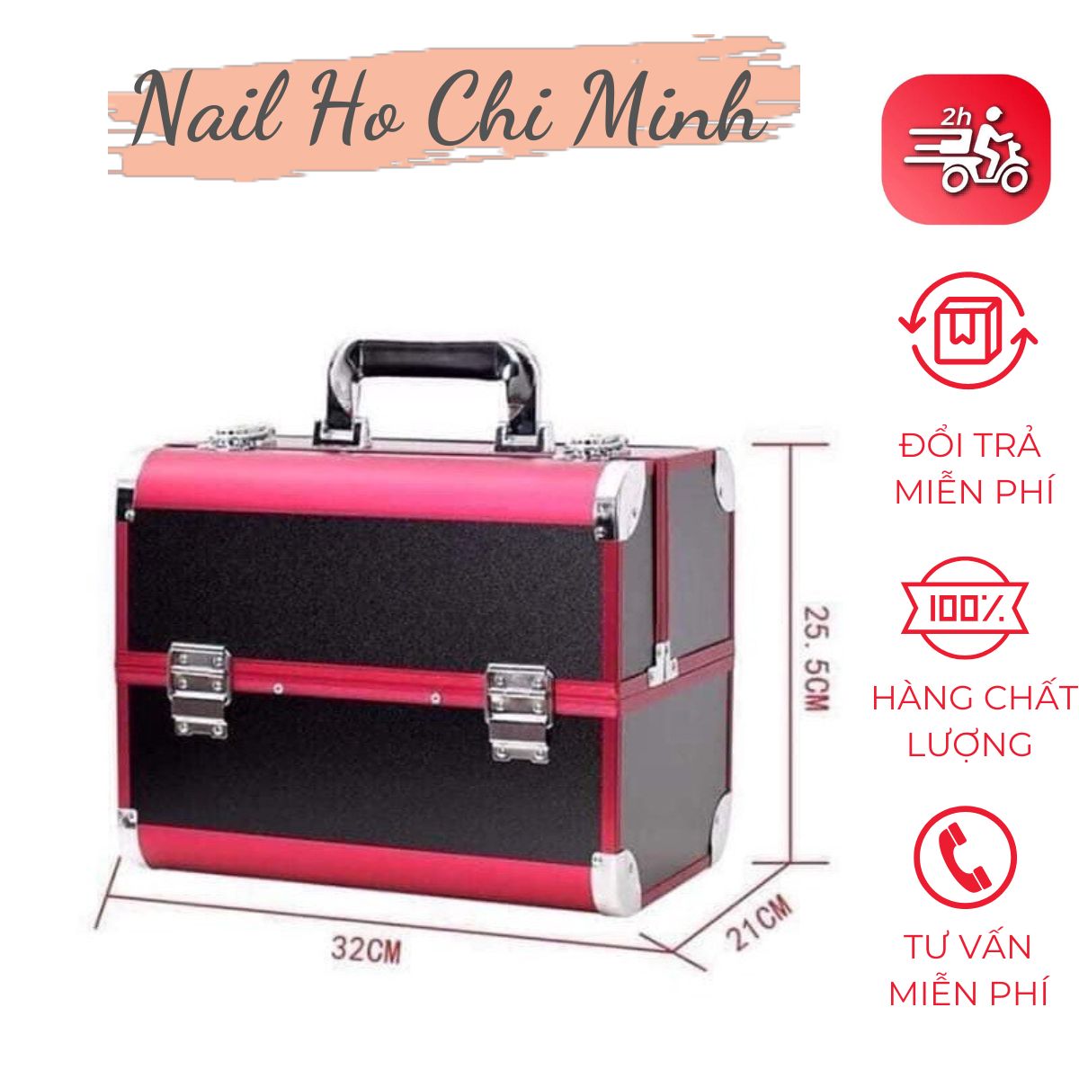 [HCM]Cốp nhôm đựng nail mi 2 tầng - Cốp nhôm cao cấp đựng đồ trang điểm, phun xăm thẩm mỹ nhiều màu sang chảnh