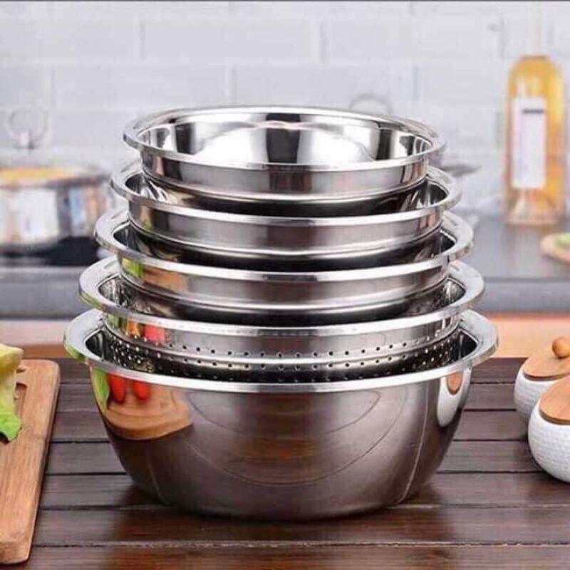 Sét 5 món rổ và chậu inox